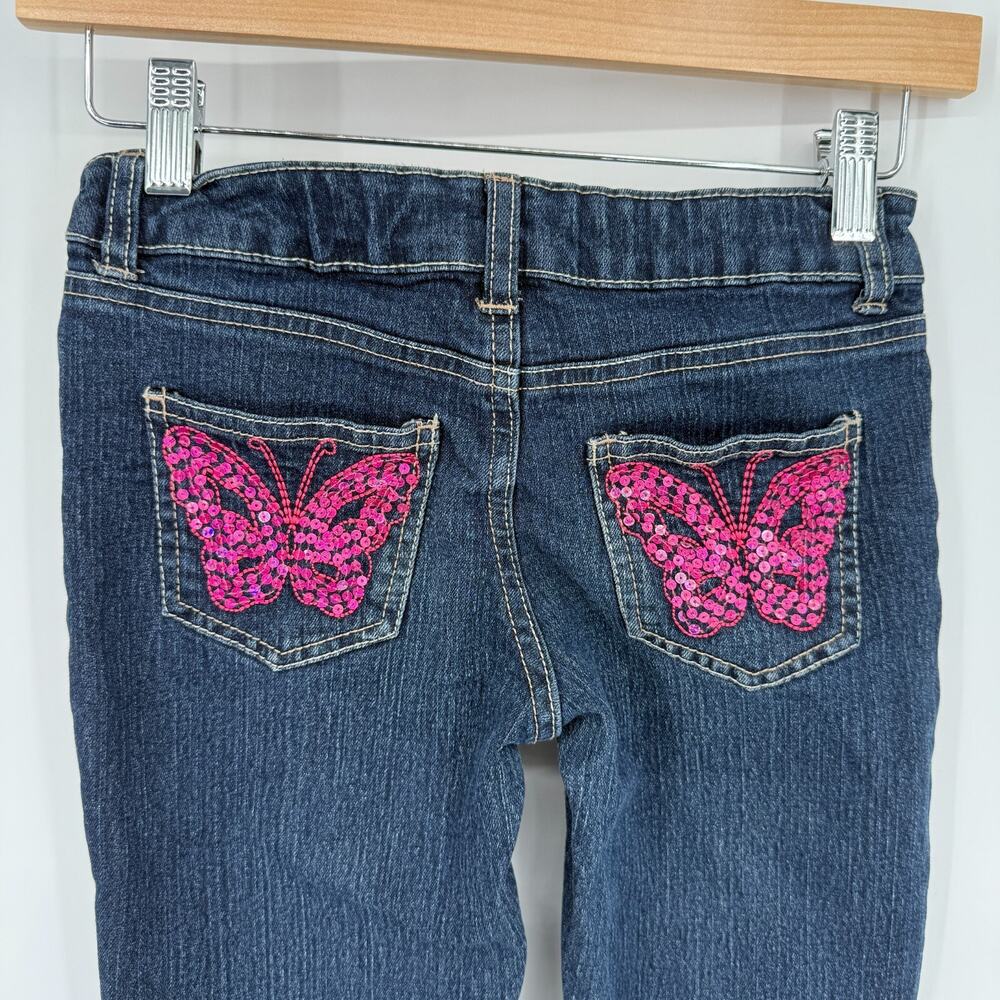 Girls Eye Candy Jeans Sz 6 Y2K Pink Sequin Butterfly Backpocket Bling Denim